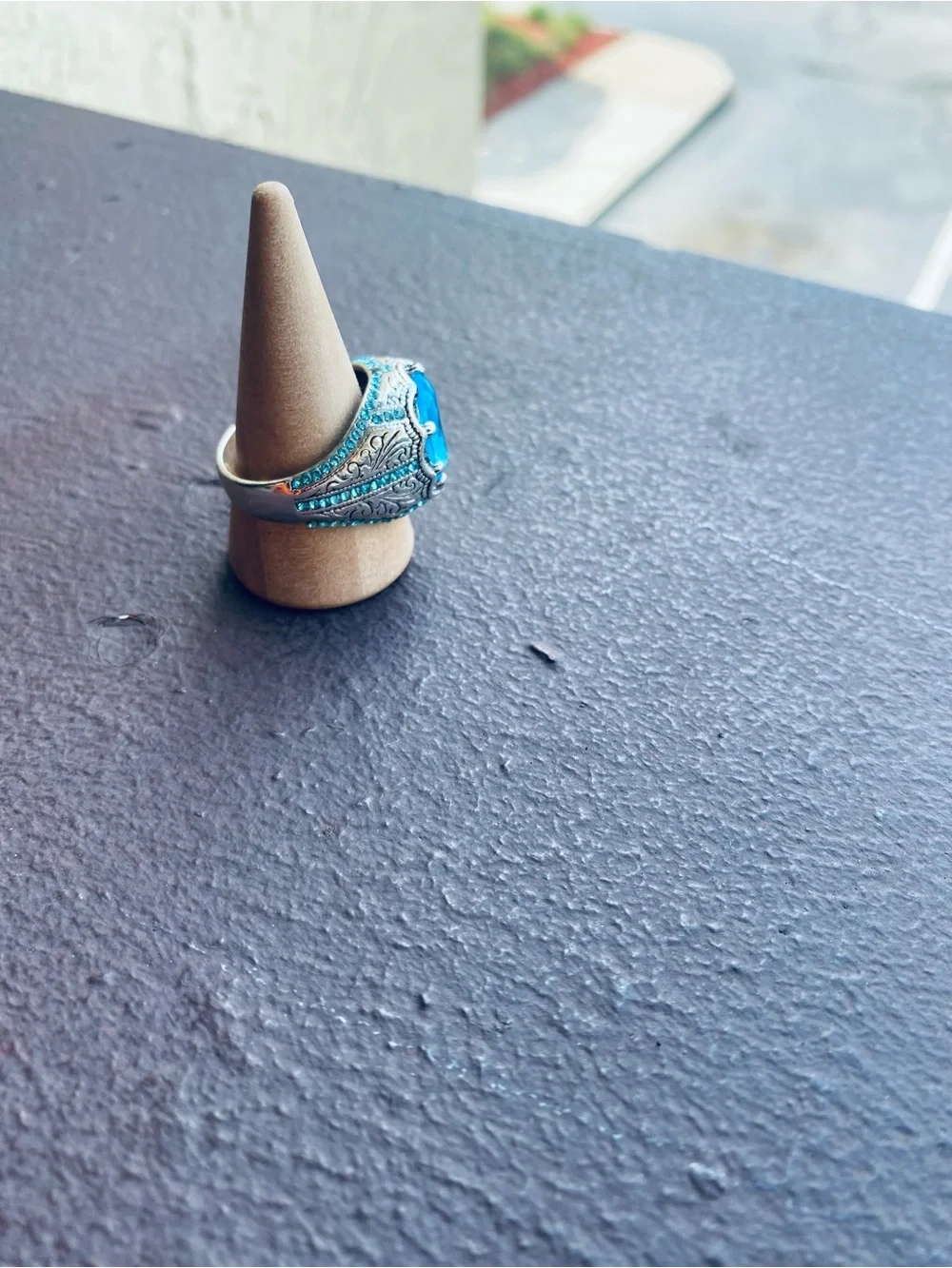 Aquamarine Cubic-Zirconium Stone Stainless Steel Statement Ring Size 10